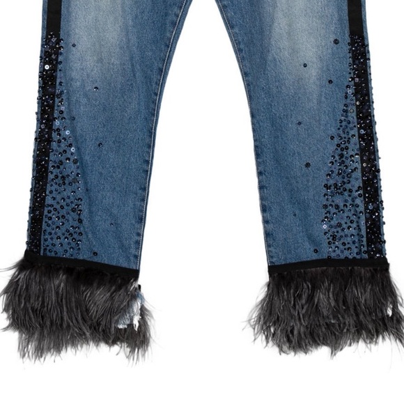 Johanna Ortiz Feather & Crystal Embellished Jeans - Size 8 - Picture 3 of 3